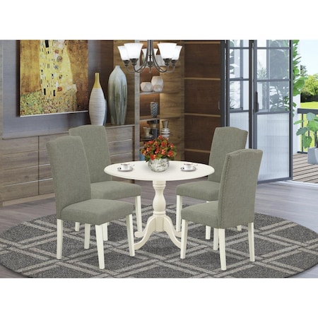 East West Furniture 5 Piece Dublin Dining Room Table Set - Linen White DMEN5-LWH-06